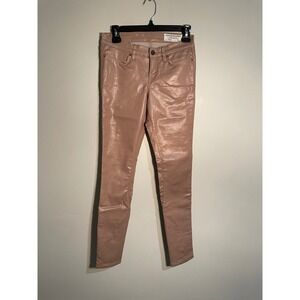 All Saints Tan Coated Faux Leather Low Rise Skinny Pants Size Size‎ 26